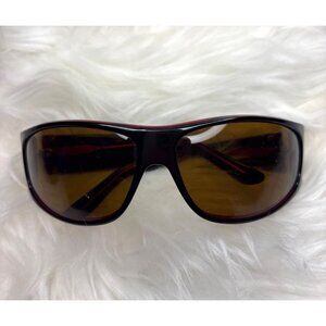 Monaco Wraparound Black Sunglasses With Red Accents & Amber Lenses Preowned